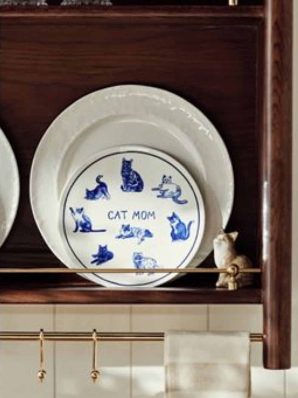 Anthropologie Molly hatch Blue and White 'Cat Mom' Decorative Plate